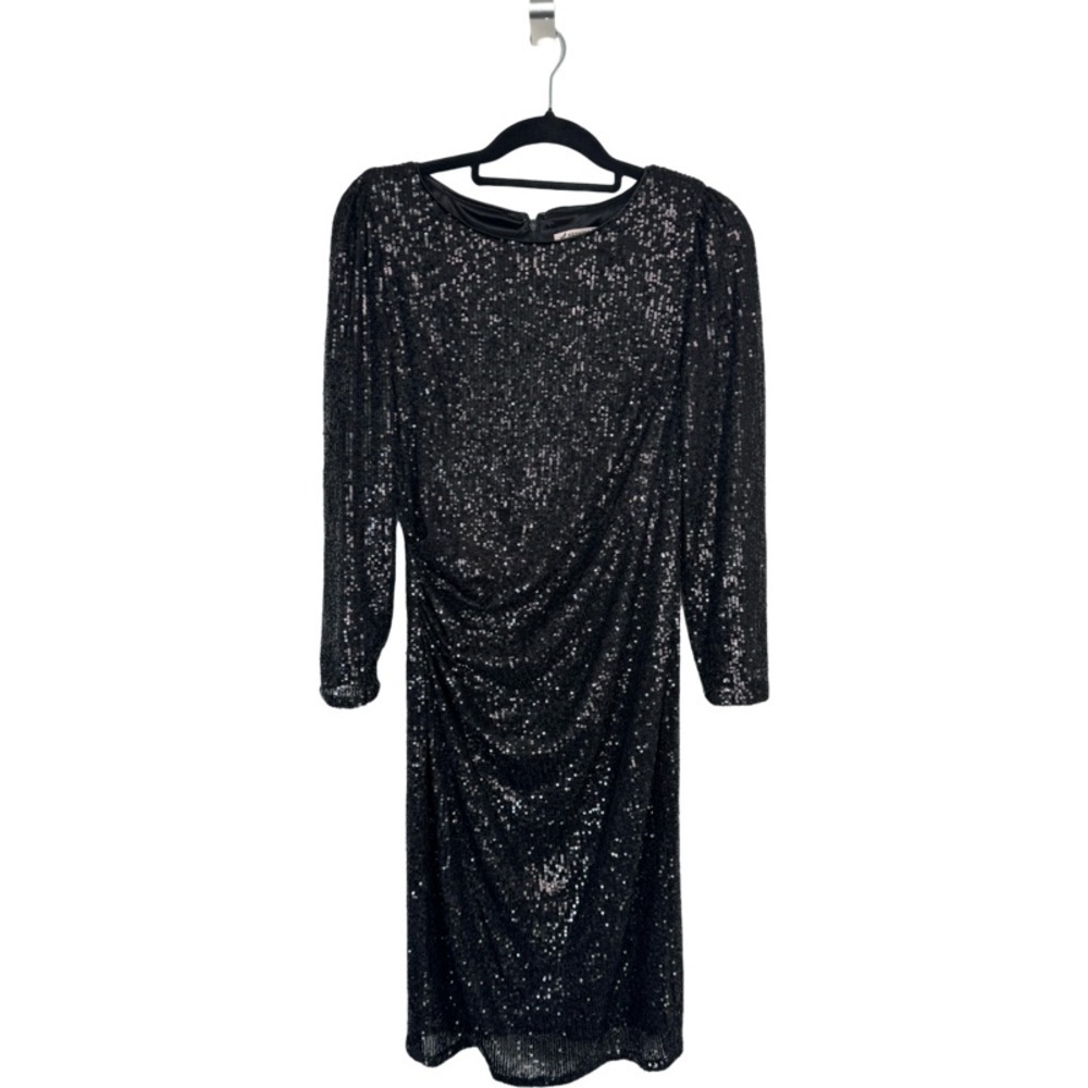 ✅ Nanette Lepore Black sequin long sleeve midi party dress size 10